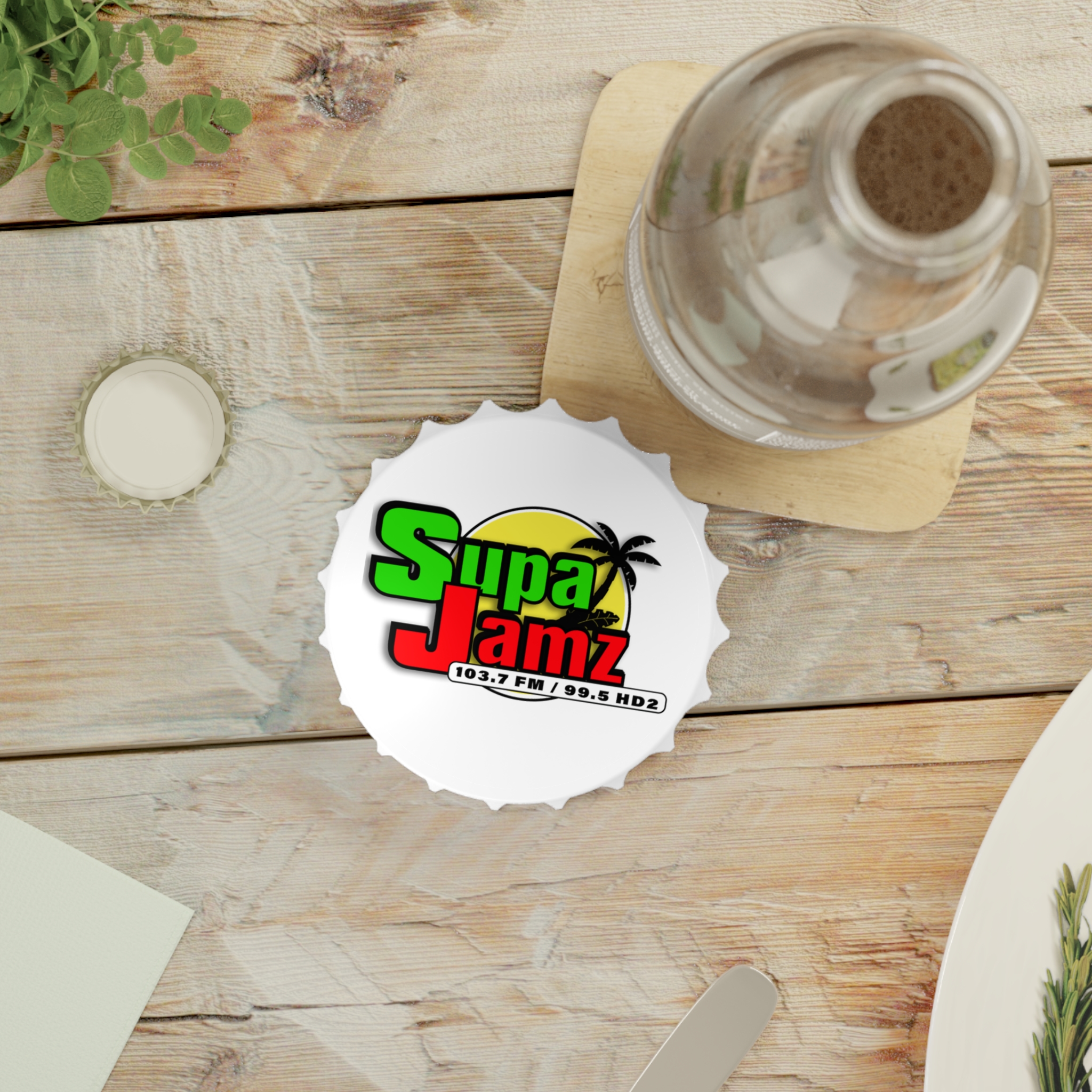 Supa Jamz Bottle Opener — Radio Station Logo Tropical Palm Keychain Opener